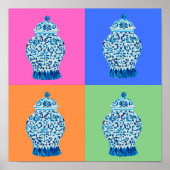 Poster Blue Pink Chinoiserie Ginger jar jar jar art print (Devant)