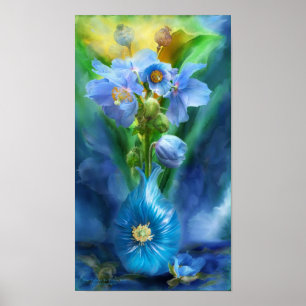 Poster Blue Poppies In Poppy Vase Art Poster/Print