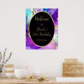 Poster Blue, Purple and Gold Ink Birthday Party Welcome (Cuisine)
