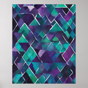 POSTER BLUE PURPLE TURQUOISE CRISSTAL MOSAIC WALL ART 2