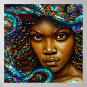 Poster Blue Queen Rainbow Cute Cheveux Black Melanin Afro