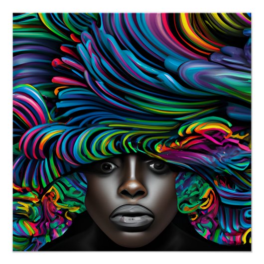 Poster Blue Queen Rainbow Cute Cheveux Black Melanin Afro (Devant)