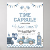 Poster Blue Race Car Boy Birthday Time Capsule Sign (Devant)