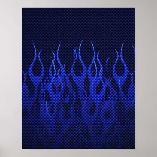 Poster Blue Racing Flames on Carbon Fiber (Devant)