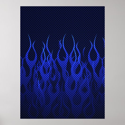 Poster Blue Racing Flames on Carbon Fiber (Devant)
