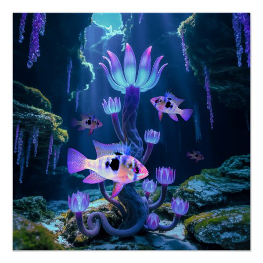 Poster Blue Ram Cichlids Imaginaire Surreal Aquarium Fish (Devant)