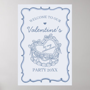 Poster Blue Retro Coquette Coquette gâteau Valentines Bie