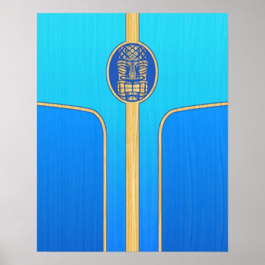 Poster Blue Retro Tiki Surboard (Devant)