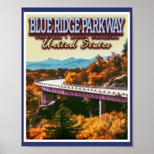 POSTER BLUE RIDGE PARKWAY - VIRGINIE - CAROLINE DU NORD