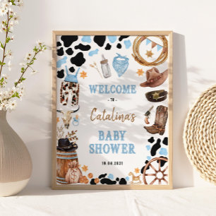 Poster Blue Rodeo Western Cowboy Baby shower Bienvenue