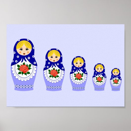Poster Blue russian matryoshka nesting dollar (Devant)