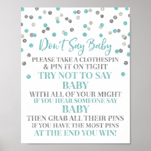 Poster Blue Silver Confetti Ne pas dire Baby Game Sign (Devant)