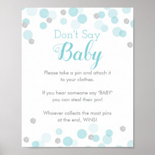 Poster Blue Silver Confetti Ne pas dire Baby shower jeu