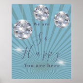Poster Blue Silver Disco Sun Rays Mariage chic Bienvenue (Devant)