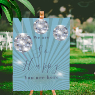 Poster Blue Silver Disco Sun Rays Mariage chic Bienvenue