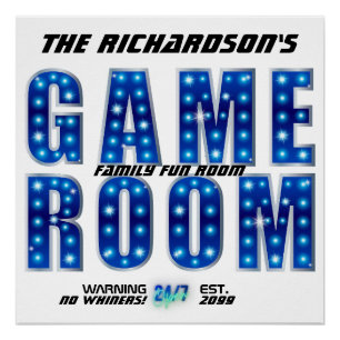 Poster Blue Silver Family Game Room, No Whiners Ouvert 24