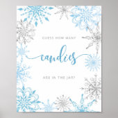 Poster Blue silver snowflakes Devinez combien de bonbons (Devant)