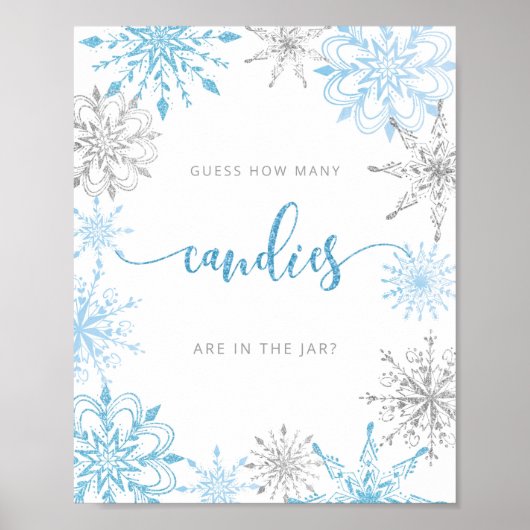 Poster Blue silver snowflakes Devinez combien de bonbons (Devant)