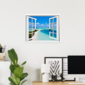 Poster Blue Sky Tranquille Vue Mer Fake Window (Bureau à domicile)