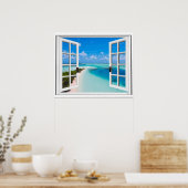 Poster Blue Sky Tranquille Vue Mer Fake Window (Cuisine)