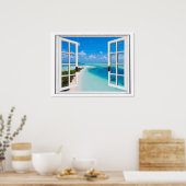 Poster Blue Sky Tranquille Vue Mer Fake Window (Cuisine)