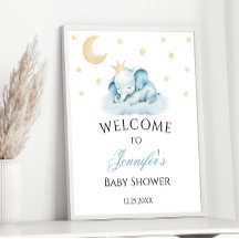 Blue Sleepy Elephant Baby Boy Douche Bienvenue