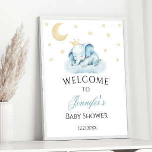 Poster Blue Sleepy Elephant Baby Boy Douche Bienvenue