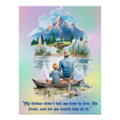 Poster Blue Smoky Mountain Cloud Lakeside Pêche Papa Son (Devant)