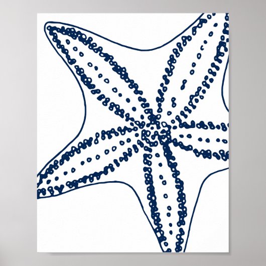 Poster Blue Starfish Coastal Line Art (Devant)