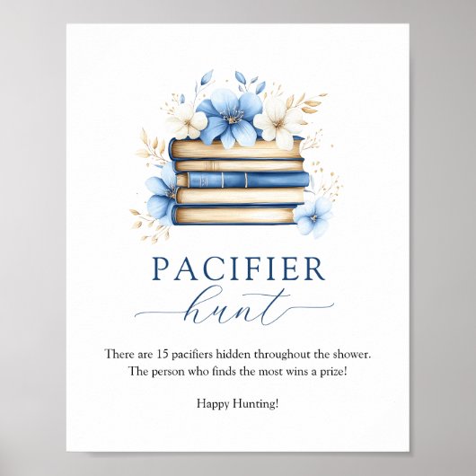 Poster Blue Storybook Baby Shower Pacifier Hunt Game Sign (Devant)