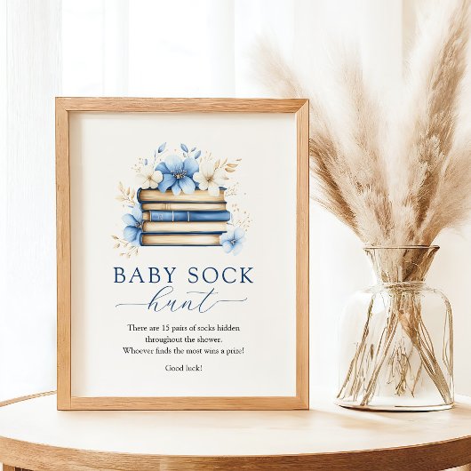 Poster Blue Storybook Baby Sock Hunt Game Sign
