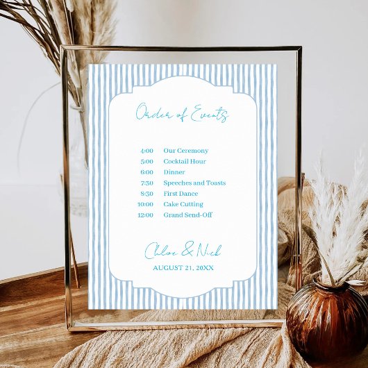 Poster Blue Striped Wedding Schedule Order of Events