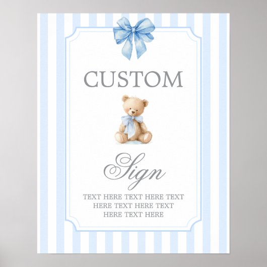 Poster Blue Stripes Bear Customized sign (Devant)