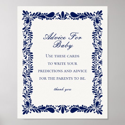 Poster Blue Talavera Tile Conseils pour le jeu de Baby sh (Devant)