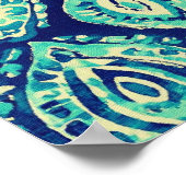 Poster Blue Teal Boho Ikat Medallion Pattern Modern Coast (Coin)