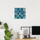 Poster Blue Teal Boho Ikat Medallion Pattern Modern Coast (Bureau à domicile)
