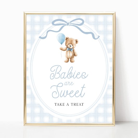 Poster Blue Teddy Bear Baby Shower Sweets Table Sign