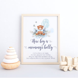Poster Blue Teddy Bear Balloons How Big is Mommy's Belly