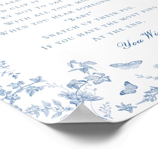 Poster Blue Toile De Jouy Dont Dont Dites Baby shower Jeu (Coin)