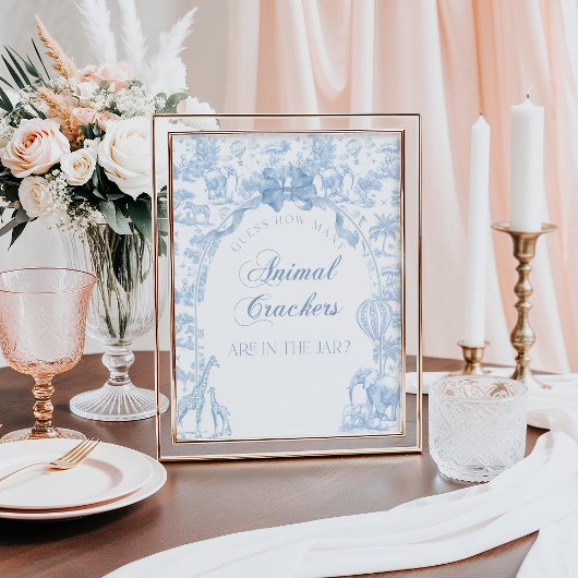 Poster Blue Toile Safari Baby shower animal jeu