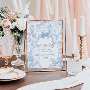 Poster Blue Toile Safari Baby shower animal Livres