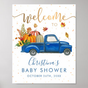 Poster Blue Truck Automne Citrouille Automne Baby shower