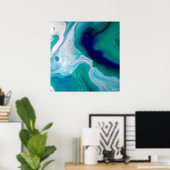 Poster Blue Turquoise Swirls Marbre Abstrait Art (Bureau à domicile)