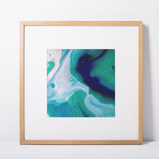 Poster Blue Turquoise Swirls Marbre Abstrait Art