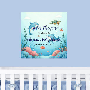 Poster Blue Under the Sea Baby shower Bienvenue