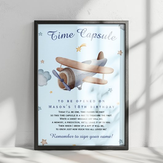 Poster Blue Vintage Airplane Time Capsule 1st Birthday