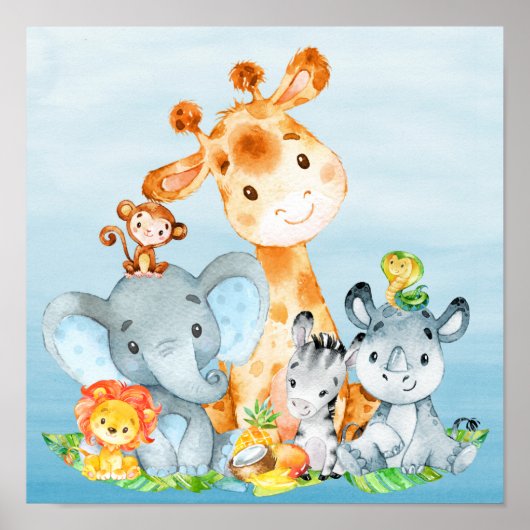 Poster Blue Watercolor Cute (Devant)