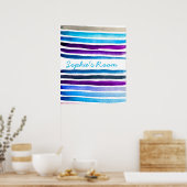 Poster Blue watercolor stripes painted (Cuisine)
