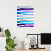 Poster Blue watercolor stripes painted (Bureau à domicile)