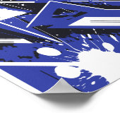 Poster Blue & White Diagonal Stripes with Paint Splashes (Coin)